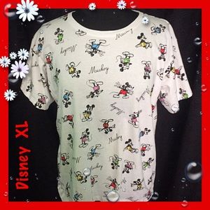 Disney White Cotton Mickey Print Cotton Tee XL